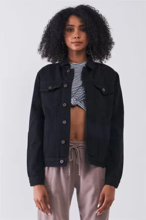 Black Oversized Long Sleeve Classic Denim Jacket /2-2-2-2-2