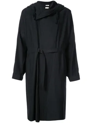 Black Paper Twill Hooded Trenchcoat