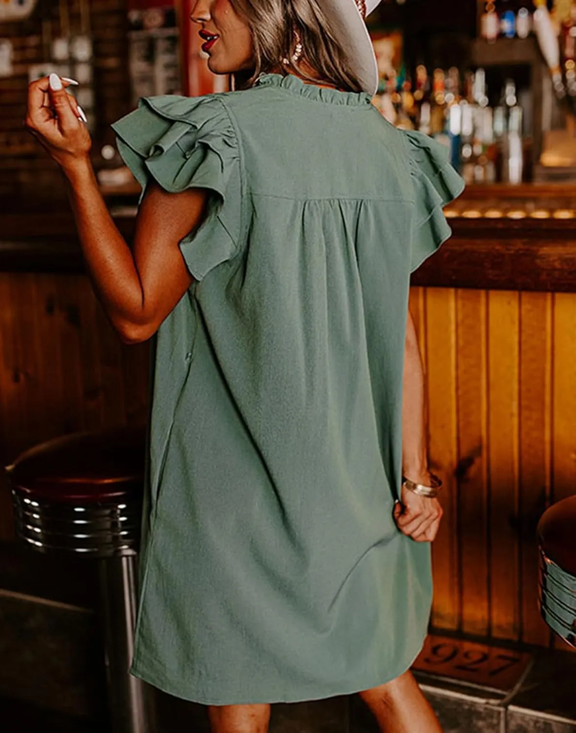 CHARTOU Women Casual V Neck Short Sleeve Ruffle Mini Dress T Shirt Shift Dress Flowy Tunic Dress Beach Sundress