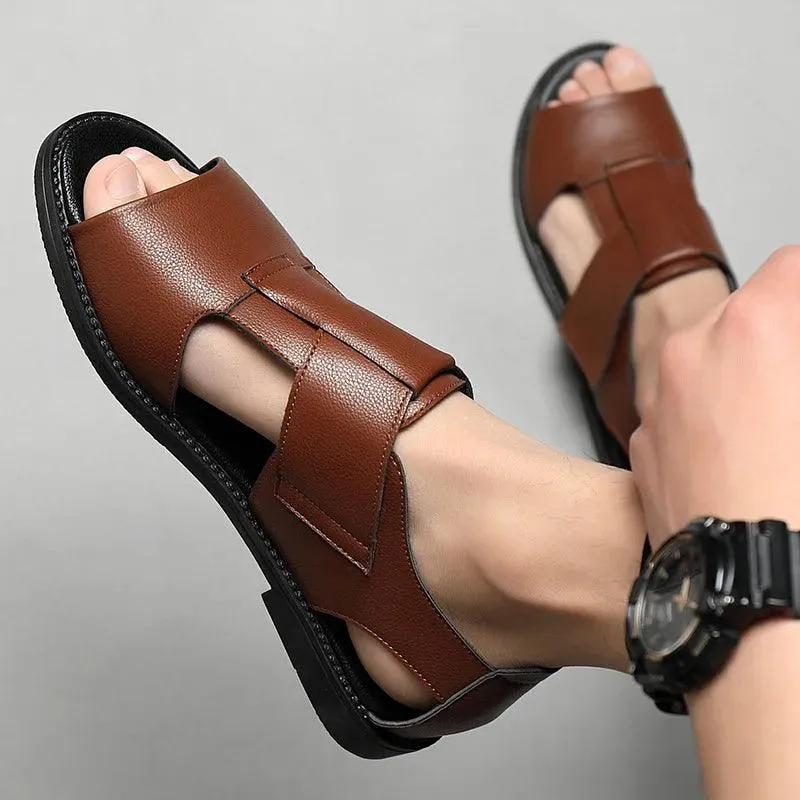 DX021 Men's Casual Shoes - Solid Leather Flat Sandals
