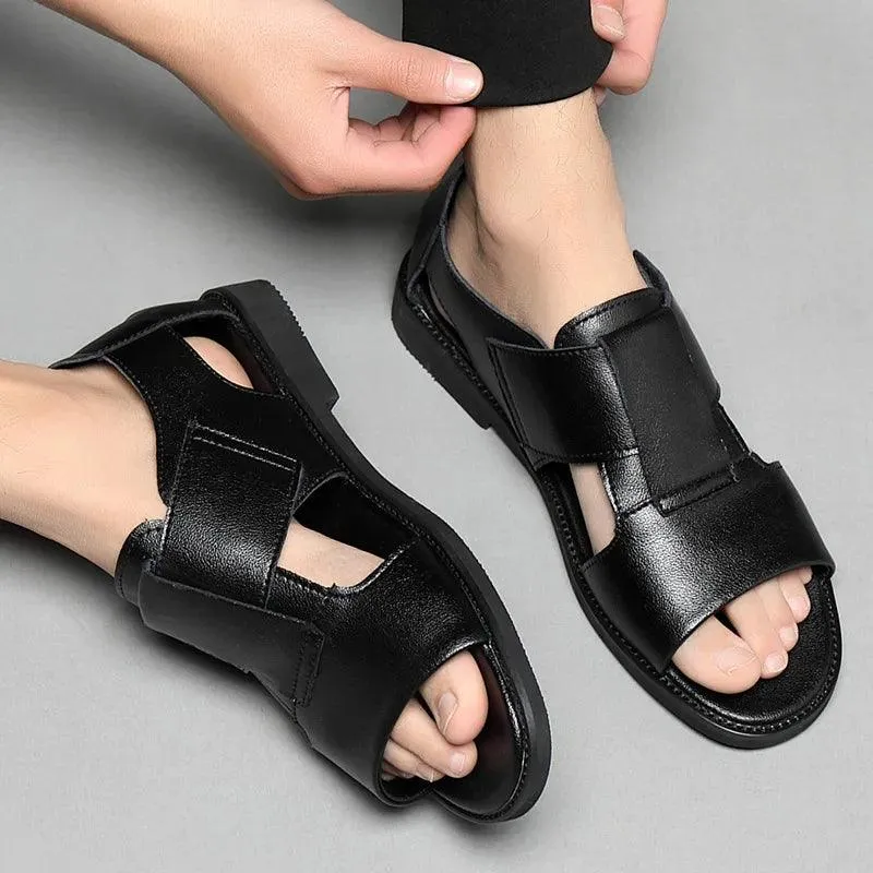 DX021 Men's Casual Shoes - Solid Leather Flat Sandals