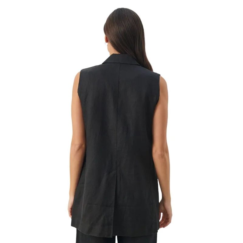Enyo Linen Waistcoat in Black