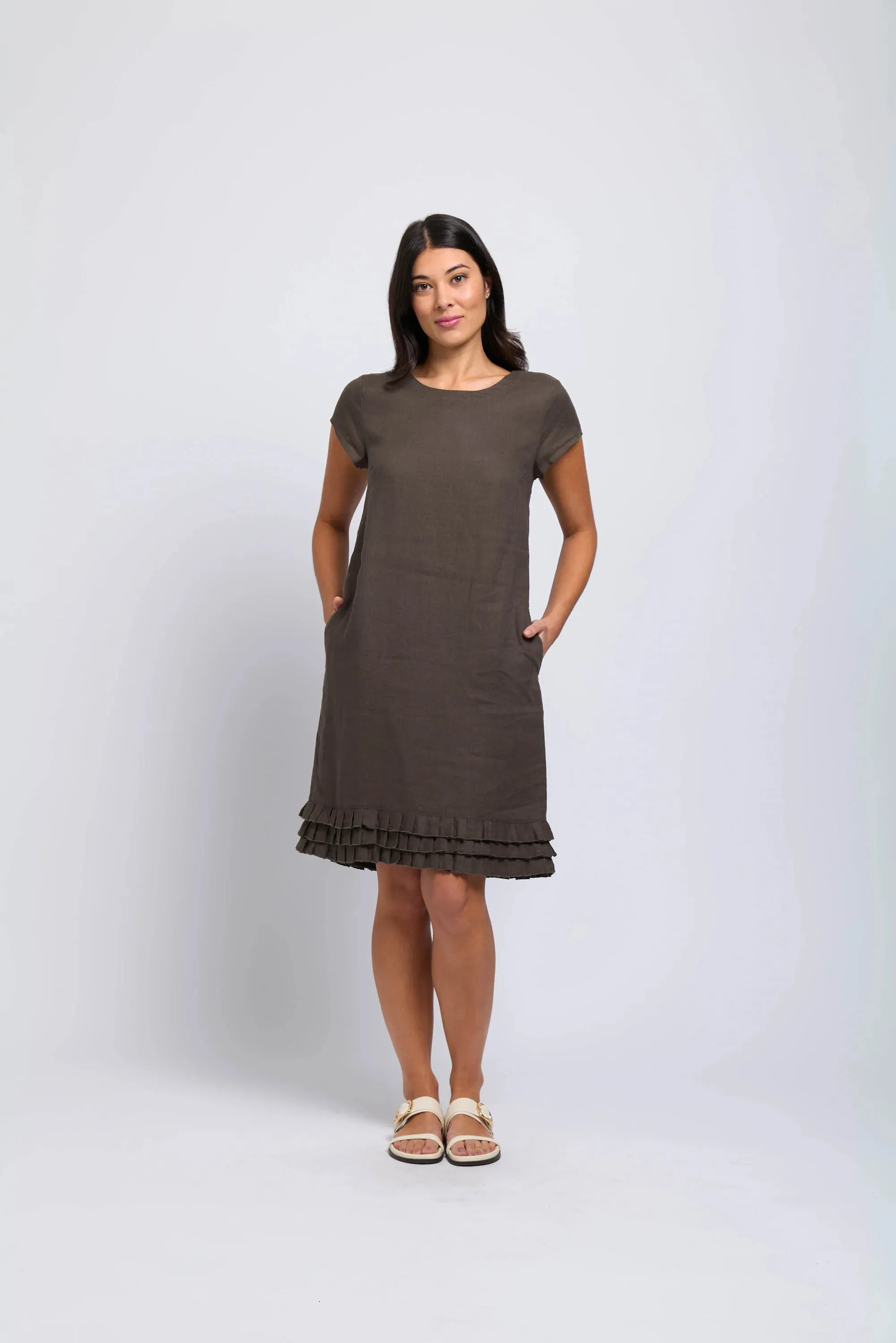Foil Pleat Dreams Shift Dress FO7895 Khaki