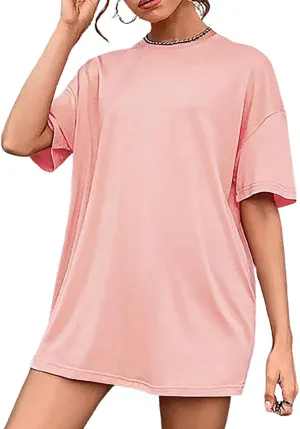 hlysgo Summer Mini Dress for Women Casual Loose Fit Short Sleeve Crew Neck T-Shirt Dresses Trendy Ladies Short Tunic Dress