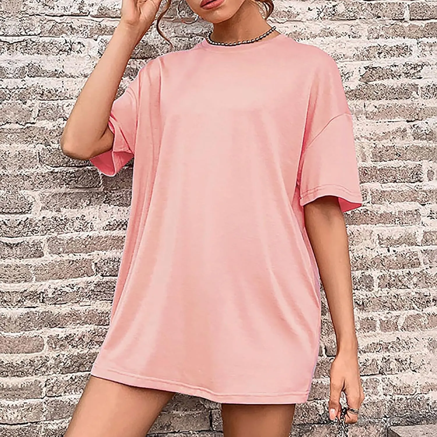 hlysgo Summer Mini Dress for Women Casual Loose Fit Short Sleeve Crew Neck T-Shirt Dresses Trendy Ladies Short Tunic Dress