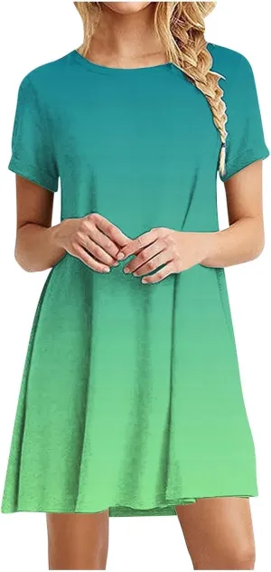 hlysgo Tshirt Dress for Women 2025 Vacation Short Sleeve Crew Neck Casual Dresses Trendy Tie-Dye Print Summer Mini Dress