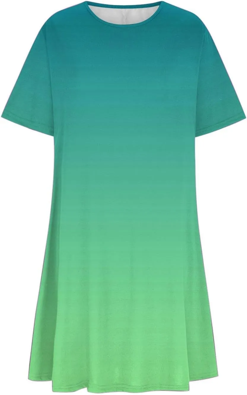 hlysgo Tshirt Dress for Women 2025 Vacation Short Sleeve Crew Neck Casual Dresses Trendy Tie-Dye Print Summer Mini Dress