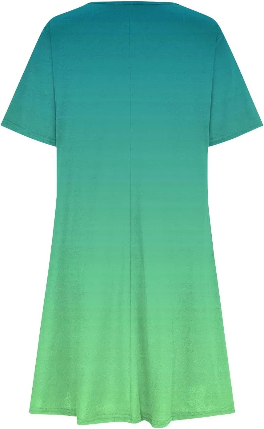 hlysgo Tshirt Dress for Women 2025 Vacation Short Sleeve Crew Neck Casual Dresses Trendy Tie-Dye Print Summer Mini Dress