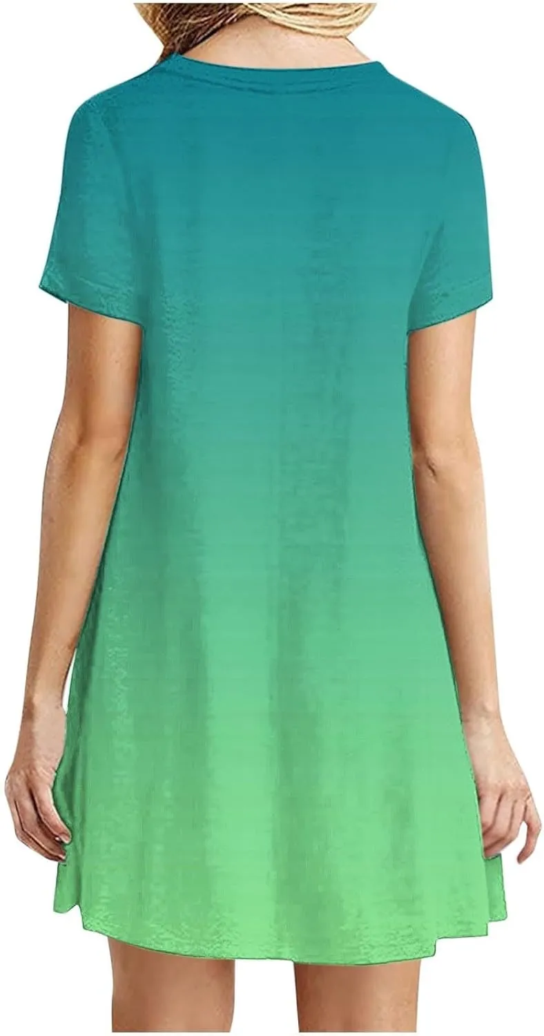 hlysgo Tshirt Dress for Women 2025 Vacation Short Sleeve Crew Neck Casual Dresses Trendy Tie-Dye Print Summer Mini Dress
