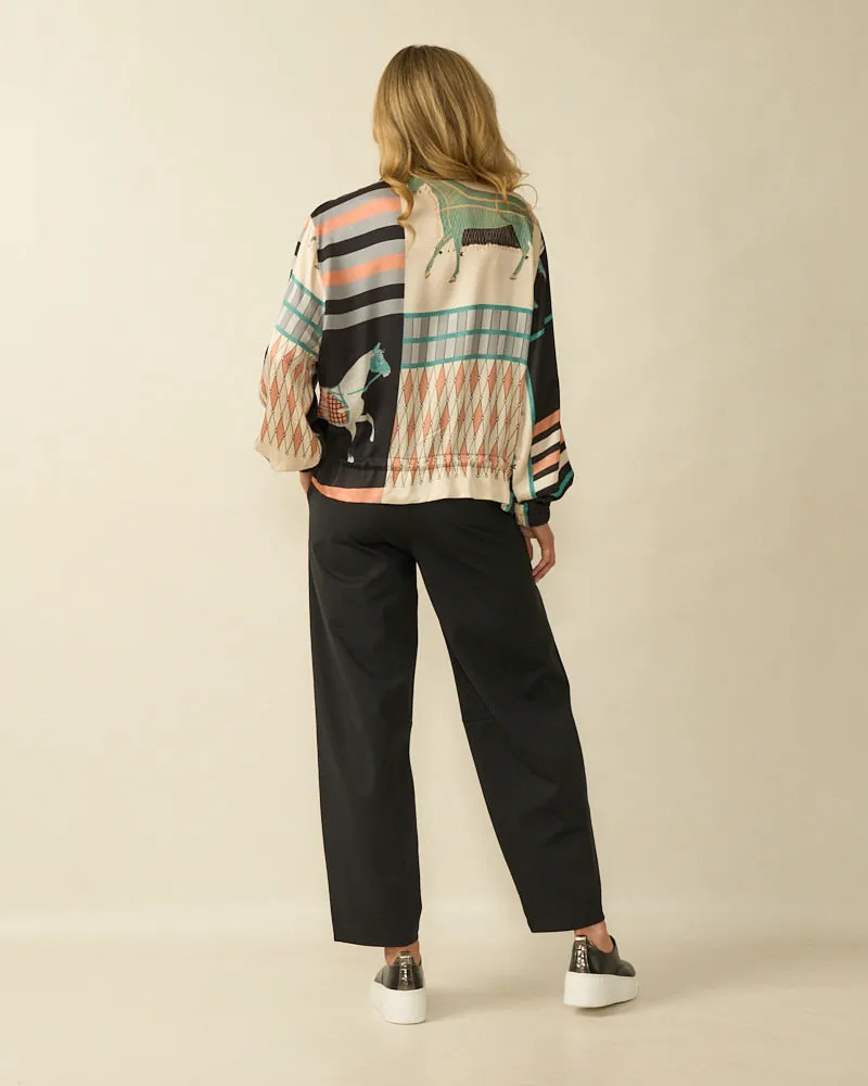 Horse Print Bomber Jacket - Black