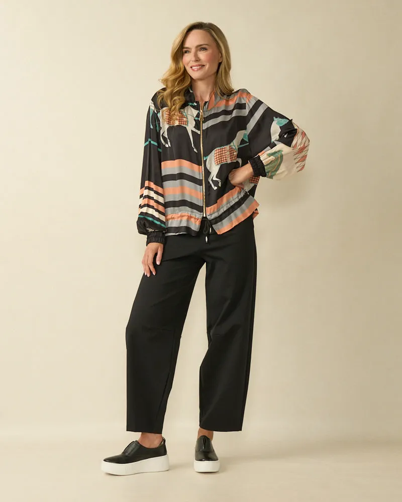 Horse Print Bomber Jacket - Black