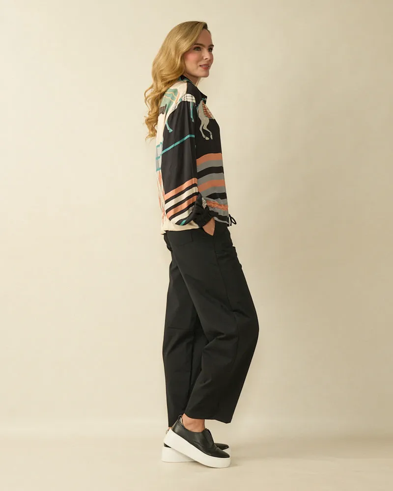 Horse Print Bomber Jacket - Black