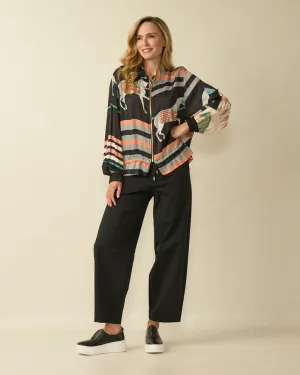 Horse Print Bomber Jacket - Black