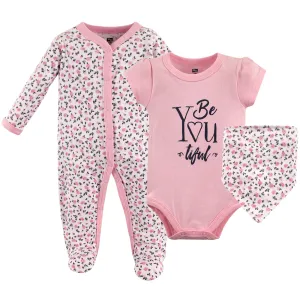 Hudson Baby Cotton Sleep and Play, Bodysuit and Bandana Bib Set, Beyoutiful