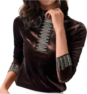 jovati Velour Long Shirt for Women Velvet Half High Neck Pullover Tops Plus Size Loose Long Sleeve T Shirts Tunic Blouse