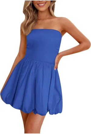 jsaierl Women's Elegant Tube Mini Dress Sleeveless Off Shoulder Puff Bubble Dress 2025 Sexy Cocktail Evening Party Club Dress