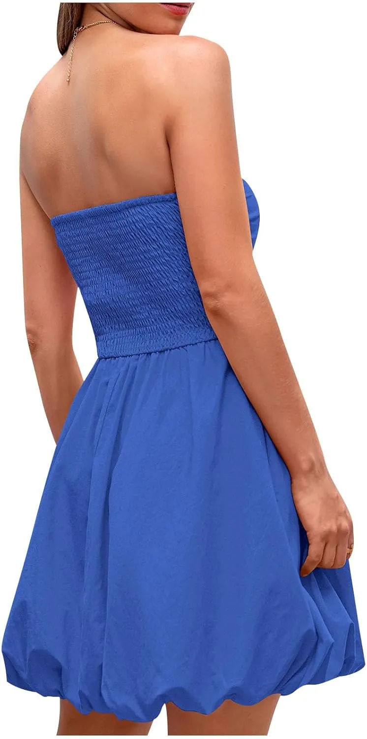 jsaierl Women's Elegant Tube Mini Dress Sleeveless Off Shoulder Puff Bubble Dress 2025 Sexy Cocktail Evening Party Club Dress