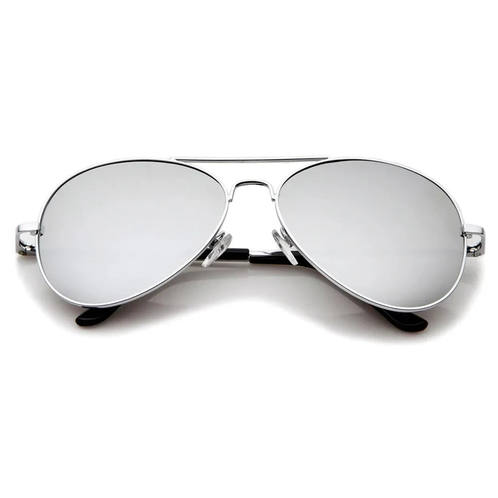 Large Pilot Sunglasses Silver Lens Vintage Retro Shades Style Men Women