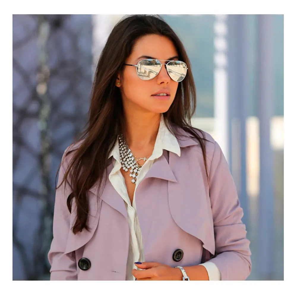 Large Pilot Sunglasses Silver Lens Vintage Retro Shades Style Men Women