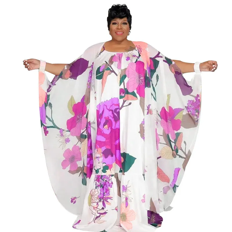 Plus Size Women Clothes Trendy Printed All Matching Sun Protection Cloak Fashionable Loose Chiffon Shirt