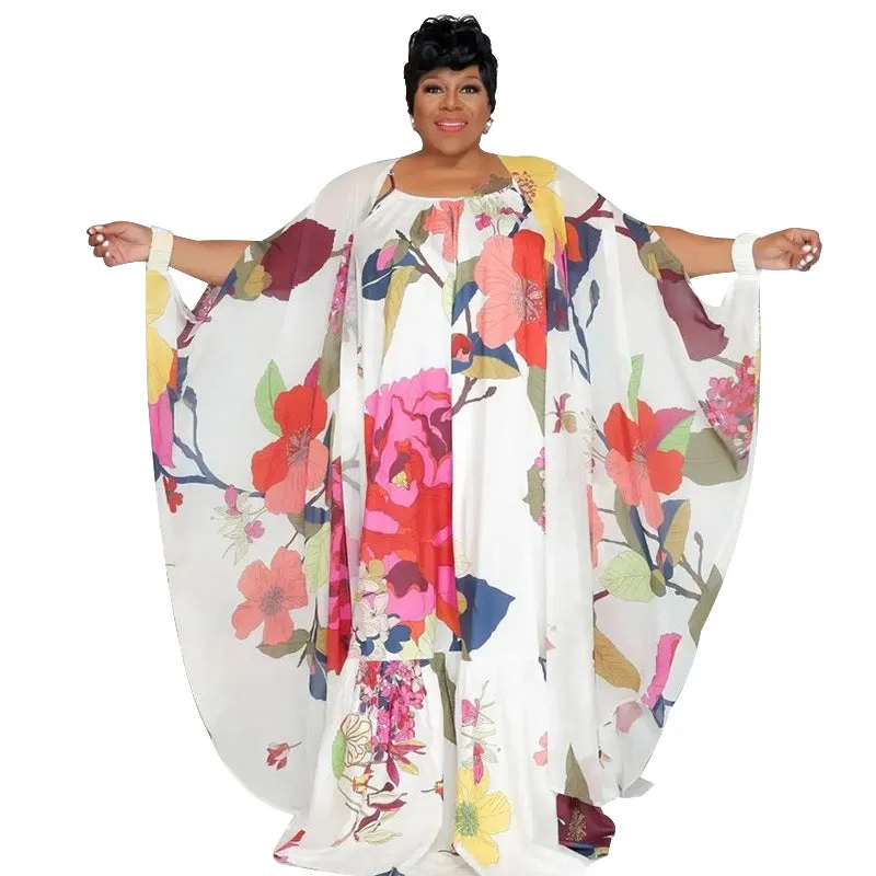 Plus Size Women Clothes Trendy Printed All Matching Sun Protection Cloak Fashionable Loose Chiffon Shirt