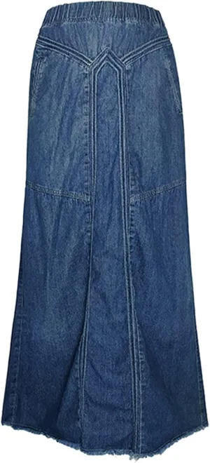 Plus Size Women's Casual Denim Maxi Skirt High Waist A Line Long Denim Skirt Slim Fit A Line Jean Loose Maxi Skirt Girls