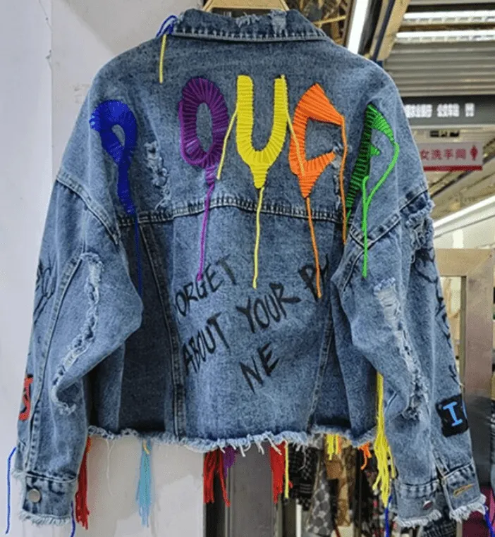 Pre Order:  Mixed Media Graffiti Denim Jacket