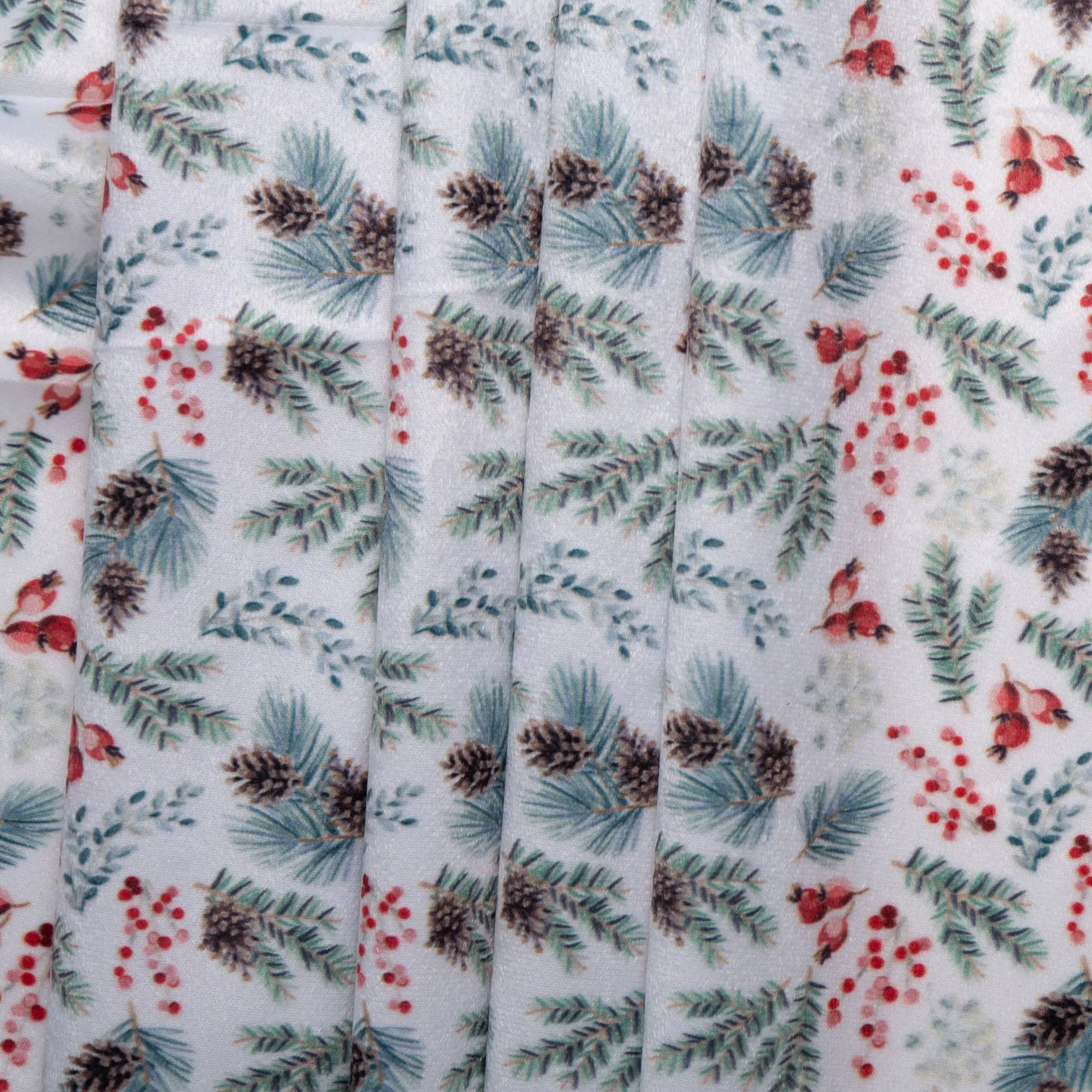 Printed minky - Mistletoe leaf - White