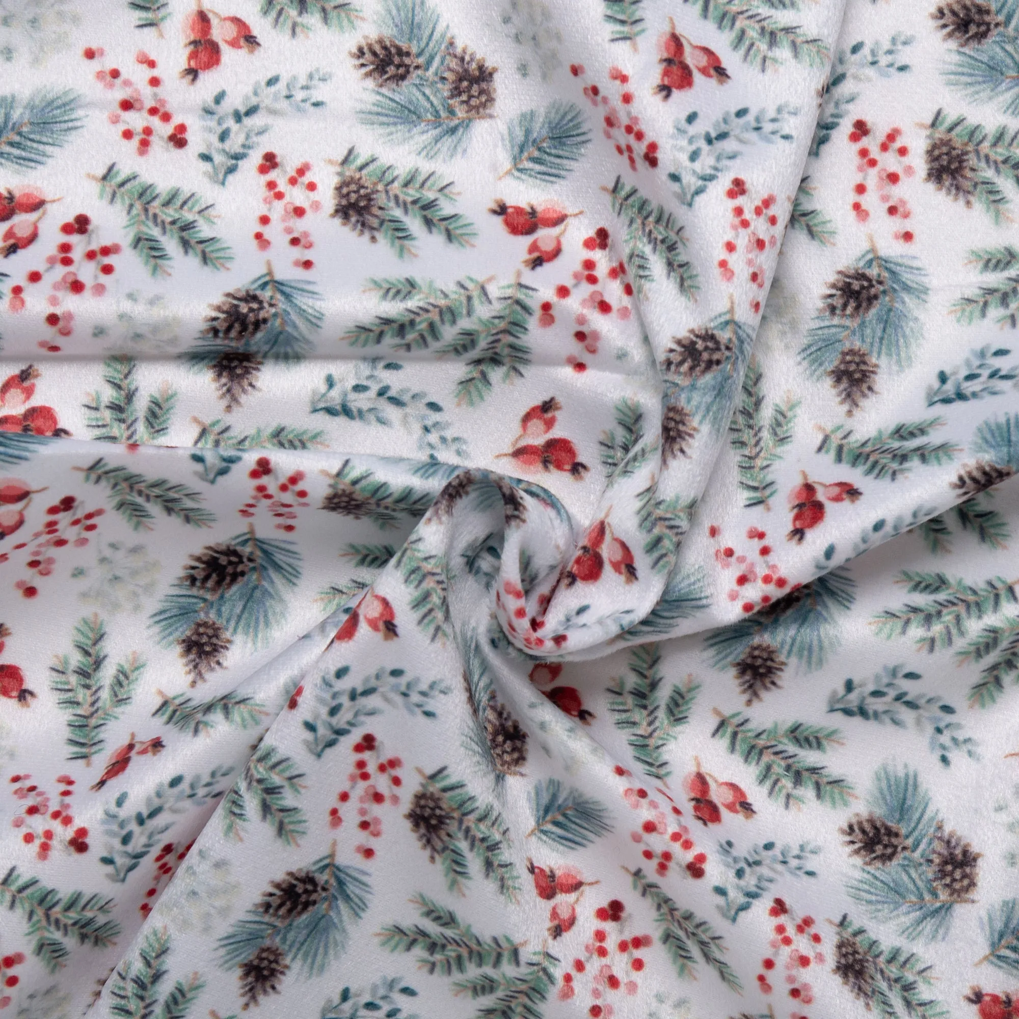 Printed minky - Mistletoe leaf - White