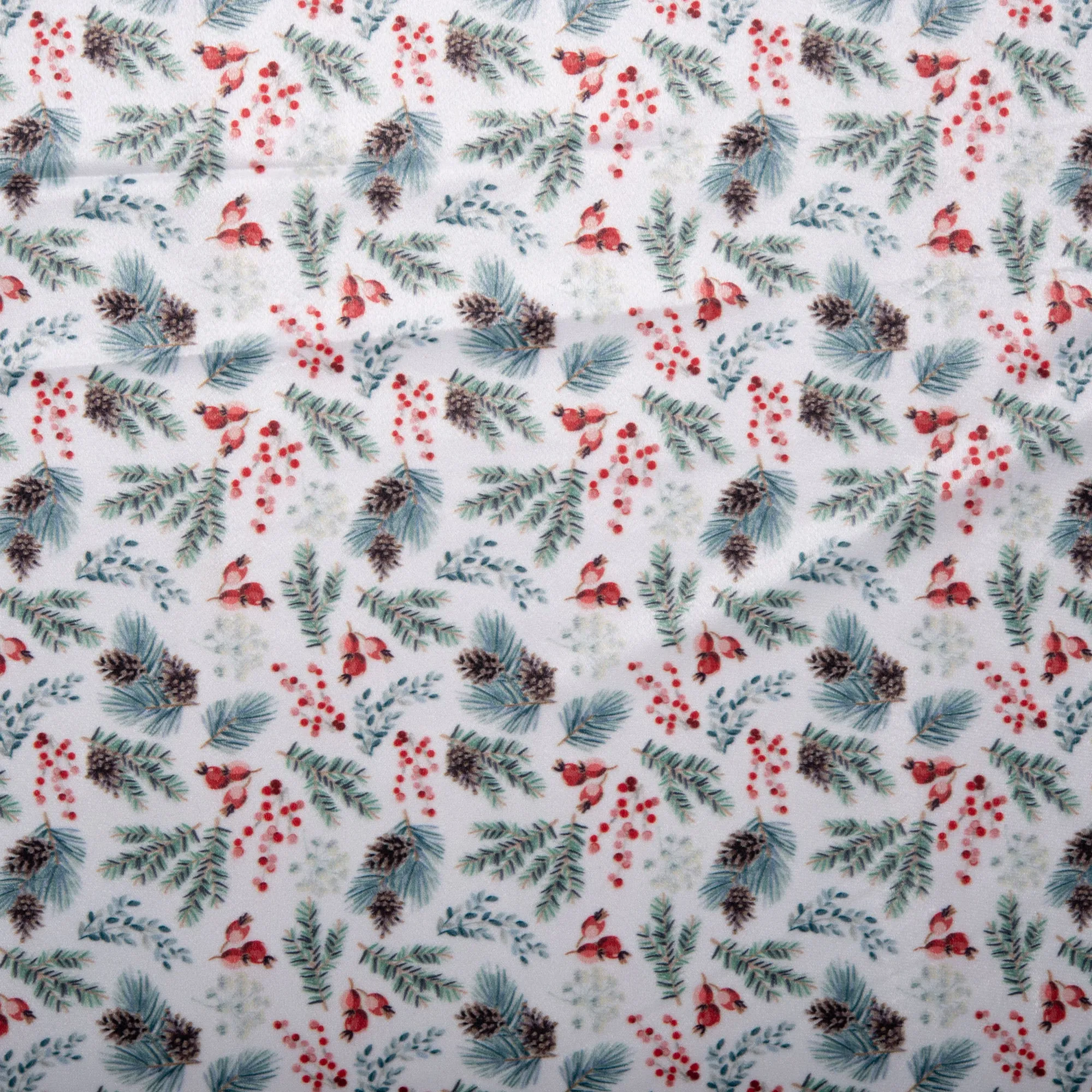 Printed minky - Mistletoe leaf - White