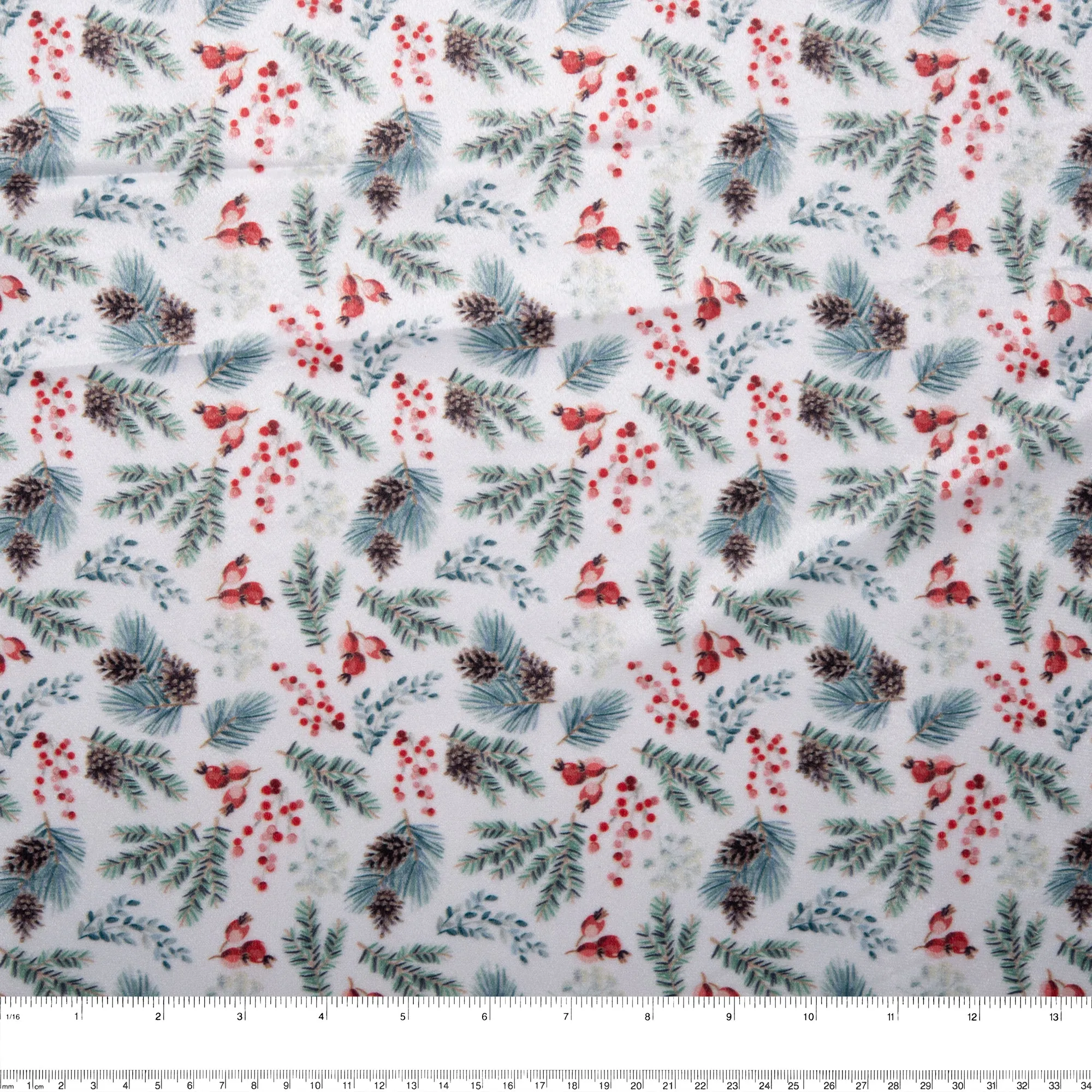 Printed minky - Mistletoe leaf - White