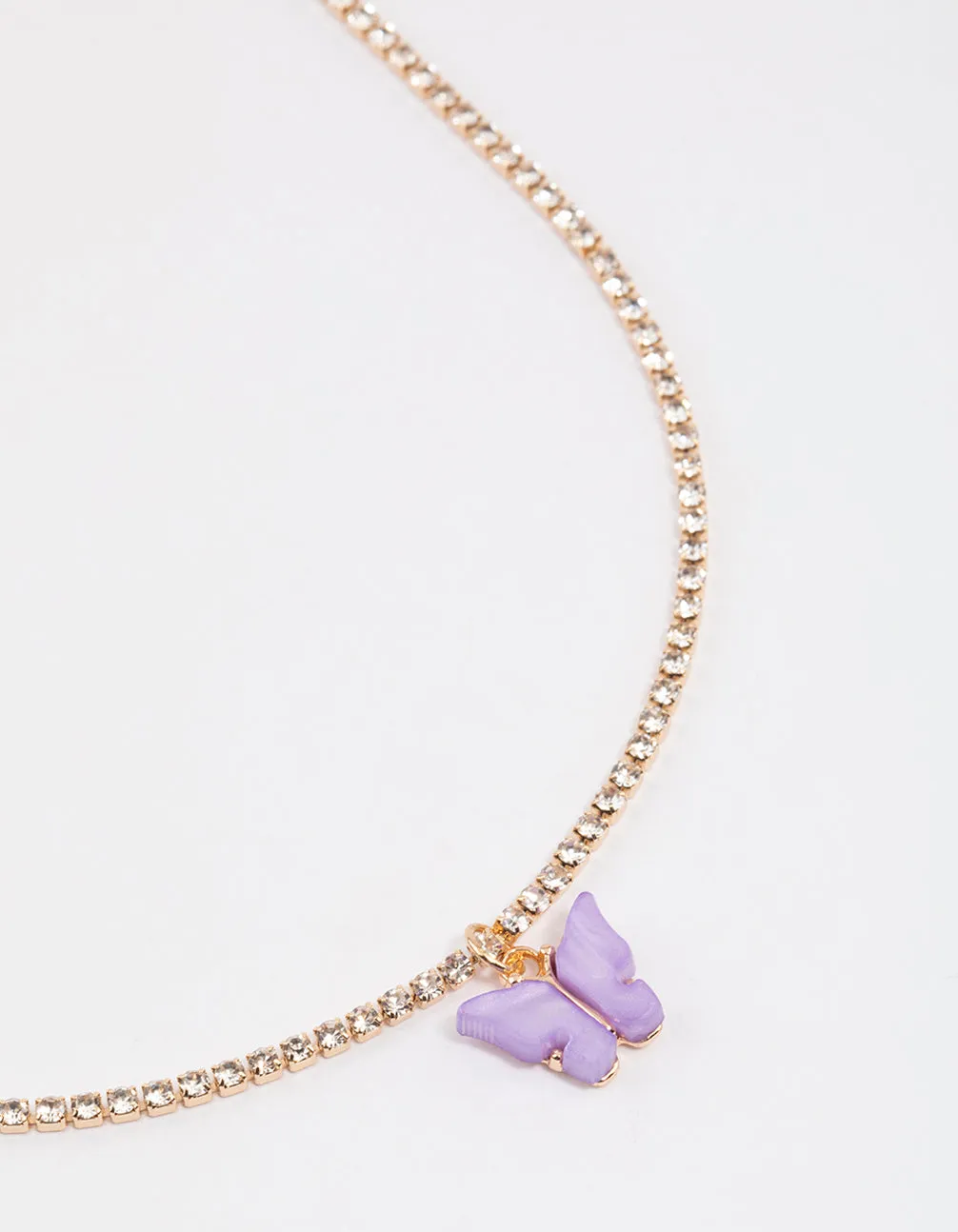 Purple Diamante Cupchain Butterfly Necklace