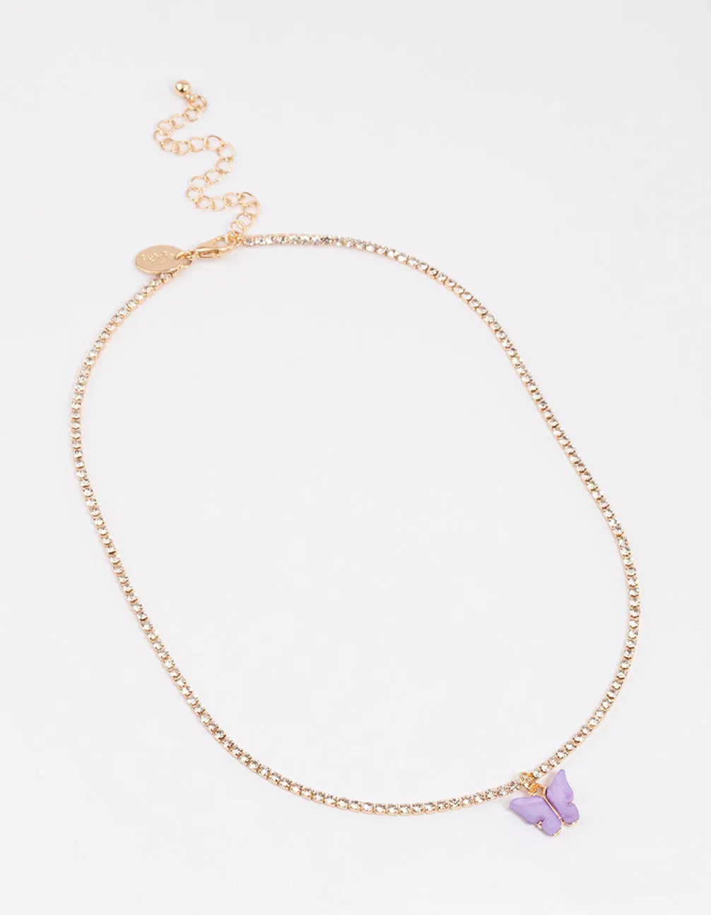 Purple Diamante Cupchain Butterfly Necklace