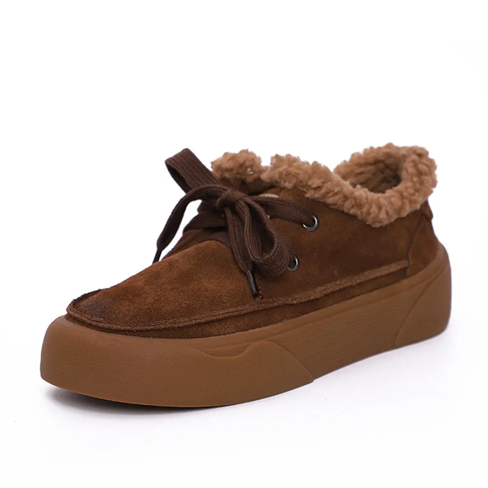 Retro Lace-up Comfortable Fleece Snow Shoes