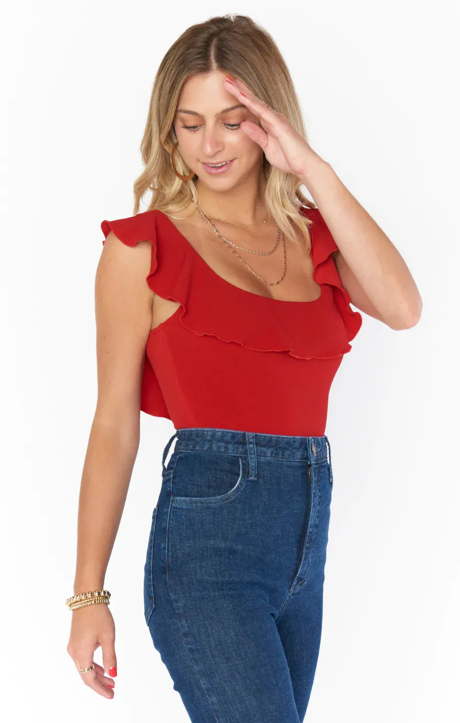 Show Me Your Mumu Rochelle Body Suit in Red Stretch