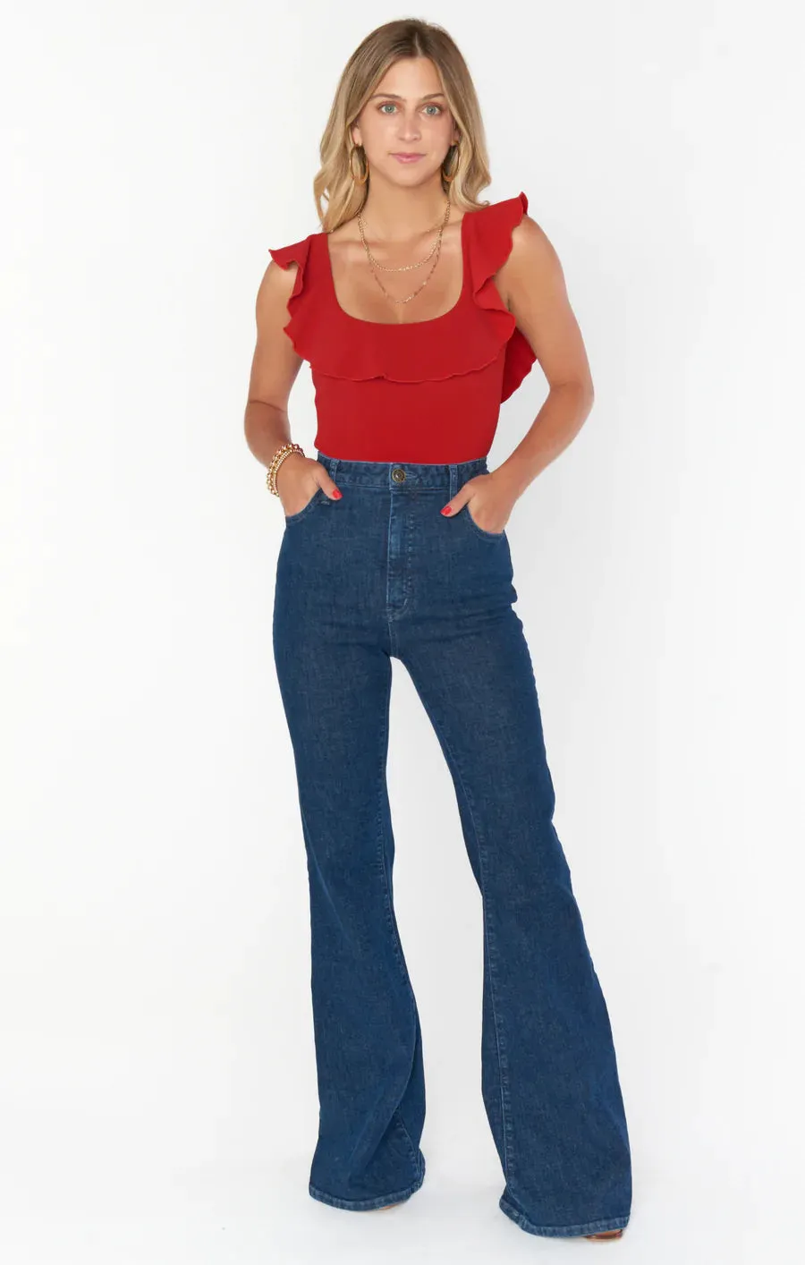 Show Me Your Mumu Rochelle Body Suit in Red Stretch