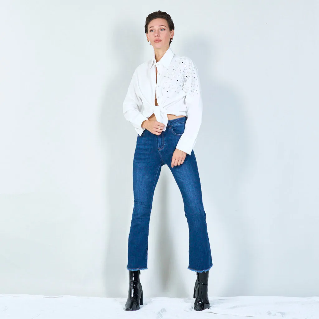 Sleek high-waisted flared jeans wholesale