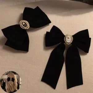 Sophisticated Velvet Bow Hair Pins with Alloy Roses: Elegant Hair Accents