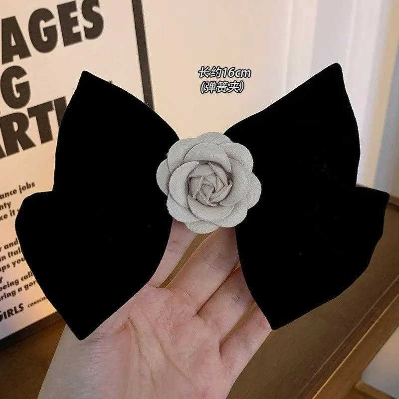 Sophisticated Velvet Bow Hair Pins with Alloy Roses: Elegant Hair Accents