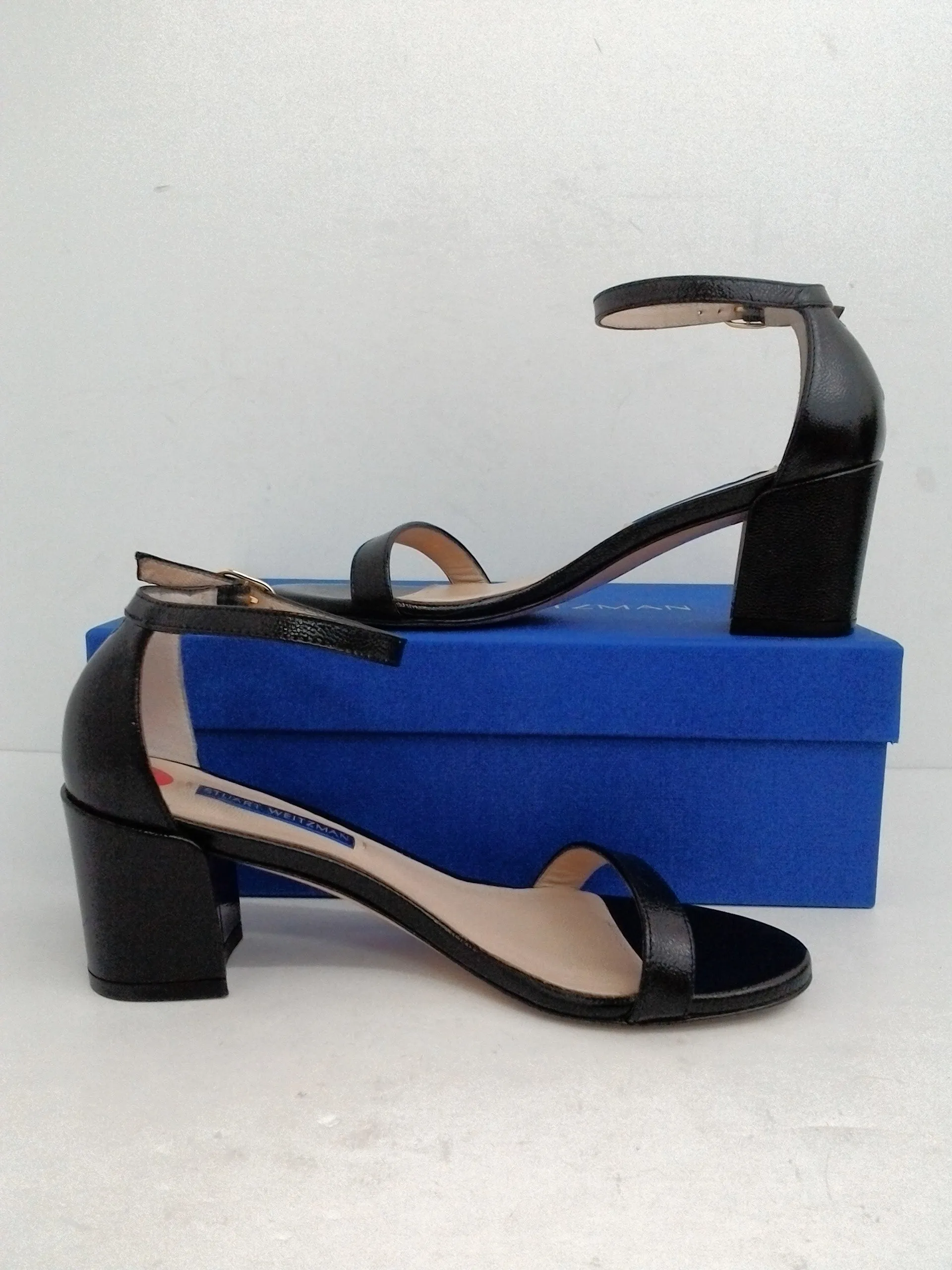 Stuart Weitzman Women's Simple Black Patent Heeled Sandal Size 6.5