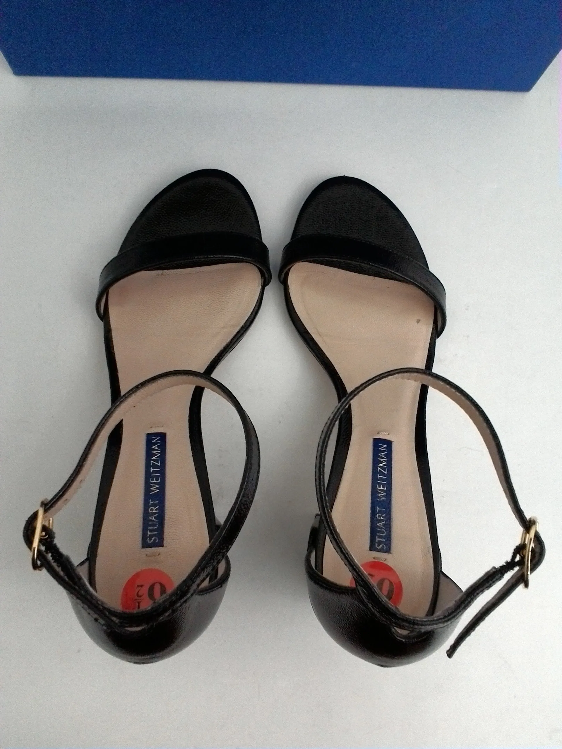Stuart Weitzman Women's Simple Black Patent Heeled Sandal Size 6.5