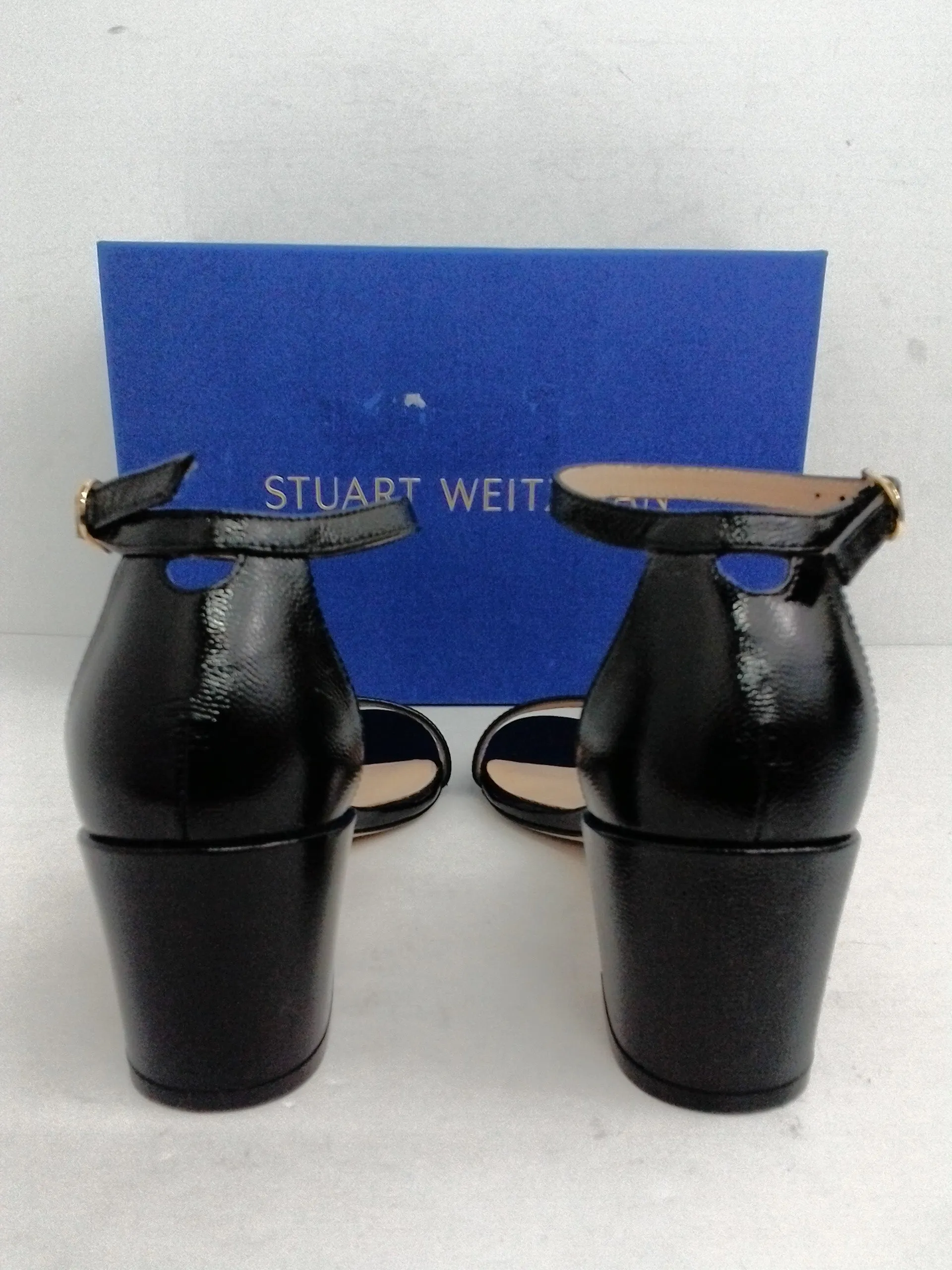Stuart Weitzman Women's Simple Black Patent Heeled Sandal Size 6.5