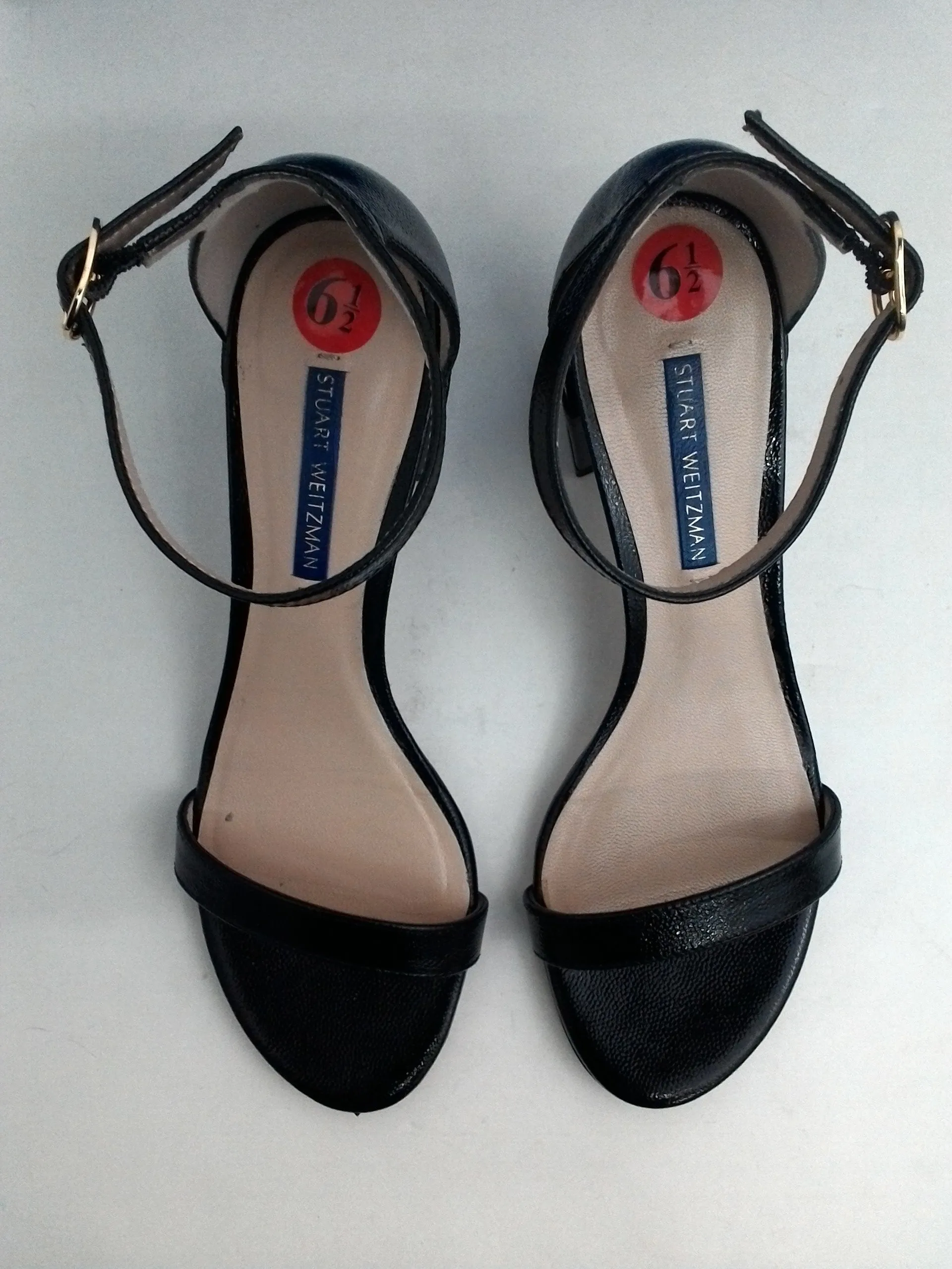 Stuart Weitzman Women's Simple Black Patent Heeled Sandal Size 6.5