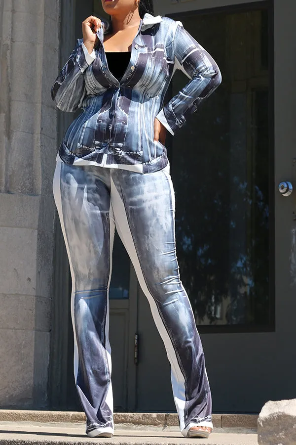 Stylish Printed Long Sleeve Shirt & Pants Set