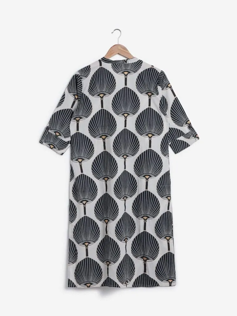 Utsa Black Lotus Printed A-Line Kurta