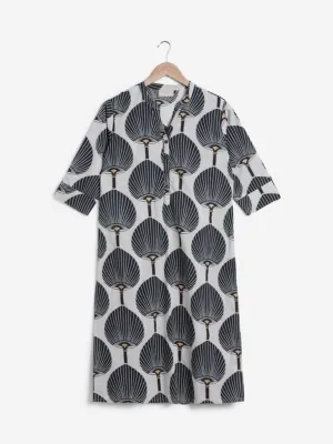 Utsa Black Lotus Printed A-Line Kurta