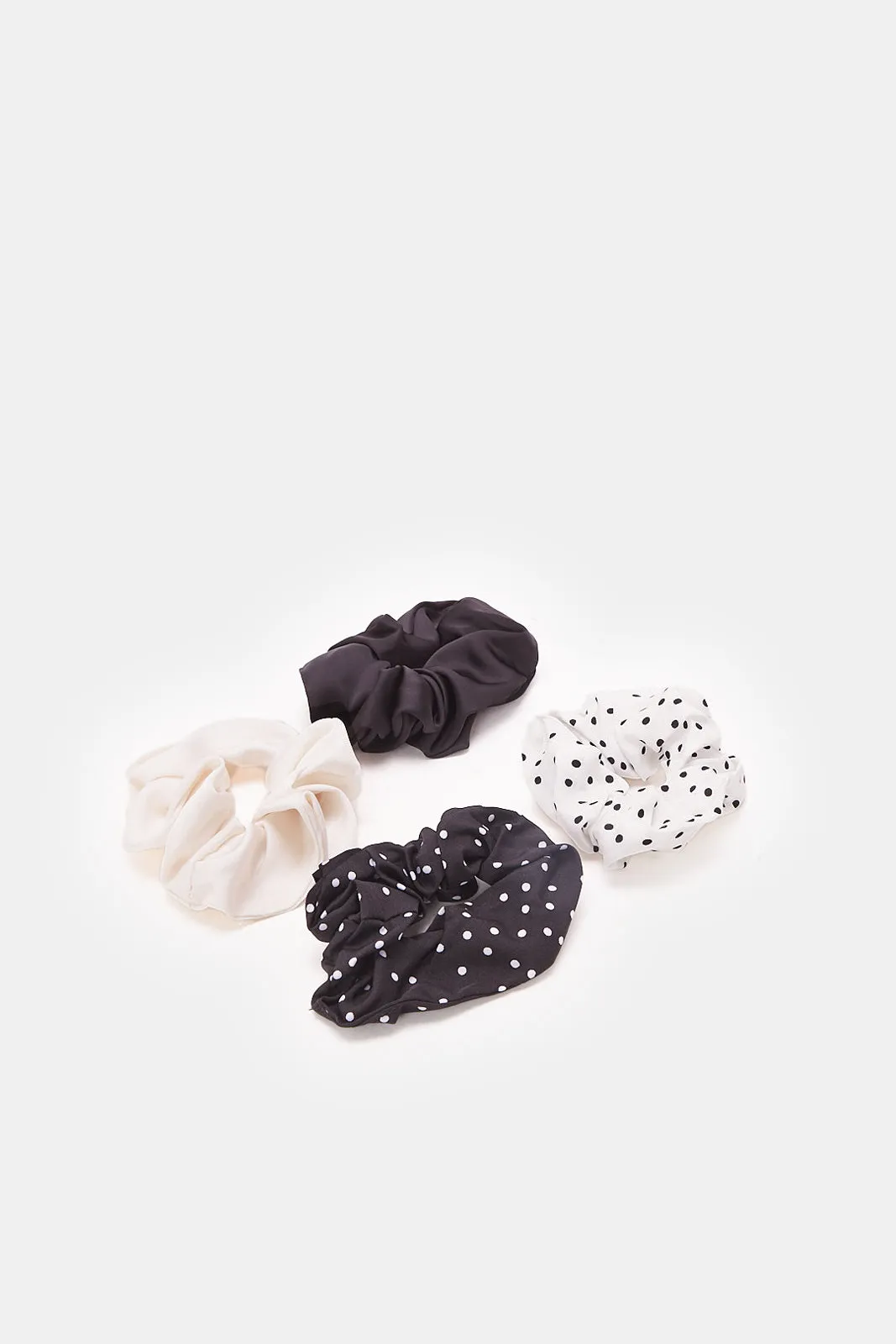 Women Black And White Printed Scrunchy Set (4 Piece)