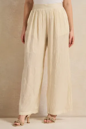 Women Cream Shimmer Crinkle Trouser