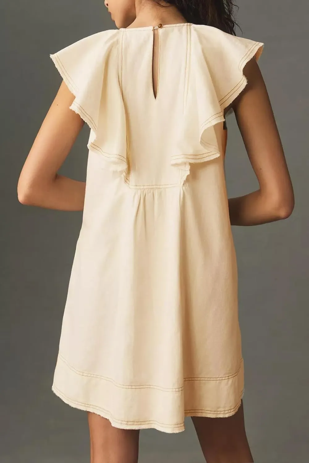 Women's Summer Mini Dress Ruffle Sleeveless Shift Dress Casual V Neck Button Front Loose Dress